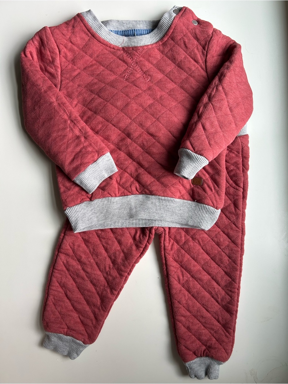 7 For All Mankind Quilted Pink Kids Pajama Set with Gray Trim